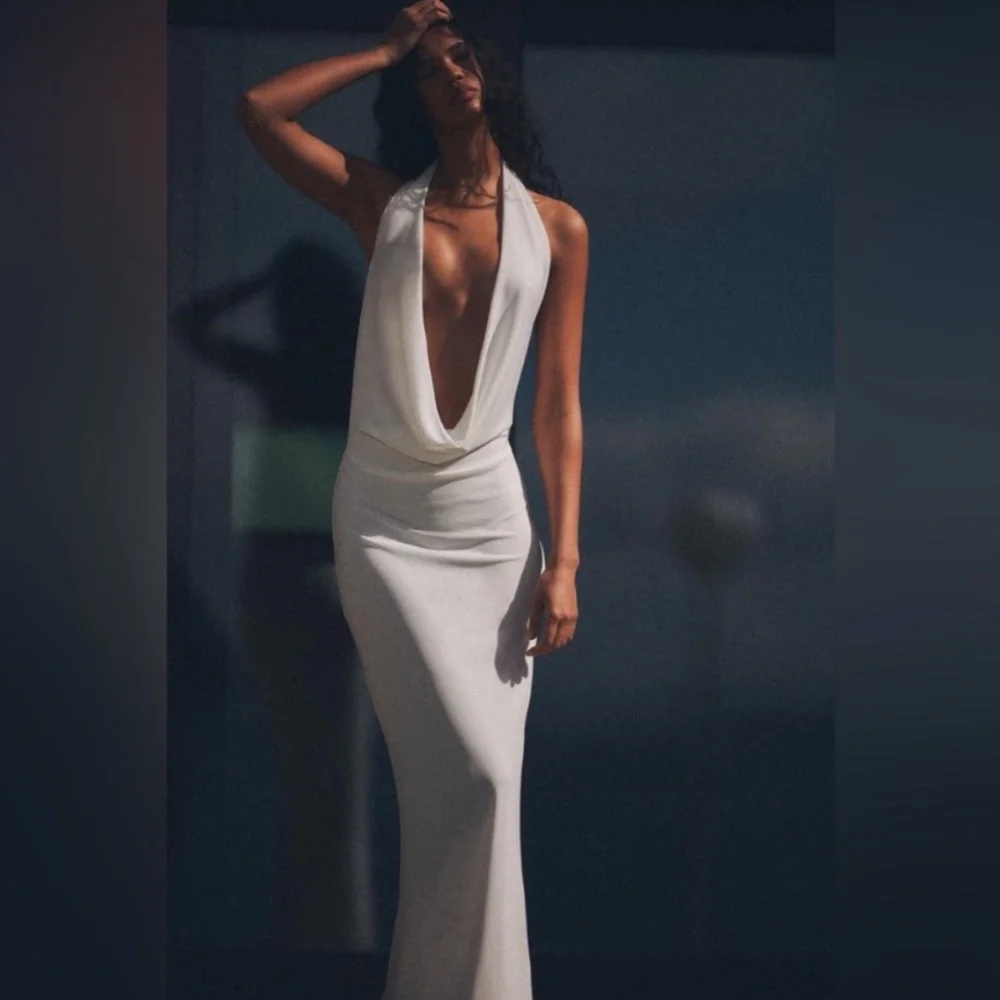 Zara Drapped Halter Dress in White - Picture 5 of 9